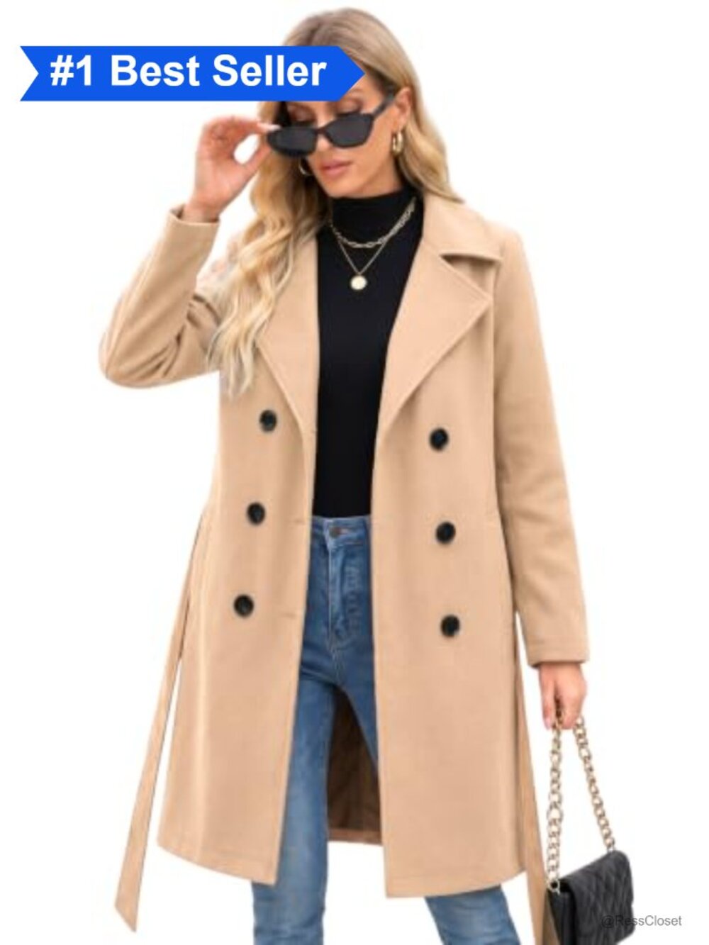 Steve Madden Faux Wool Trench Coat Double Breasted Belted Winter